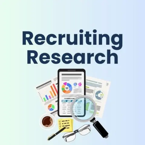 recruiting research square with reports and glass