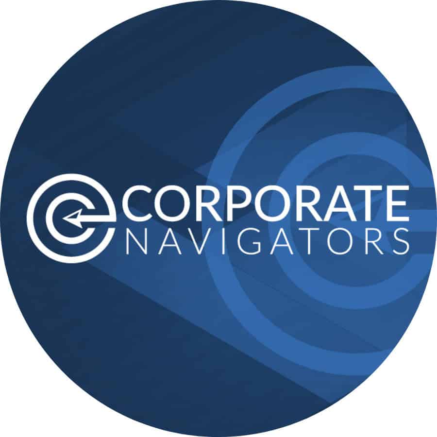 Corporate navigators logo in blue and white