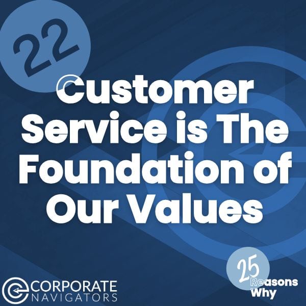 customer service is the foundation of our values blue and white background