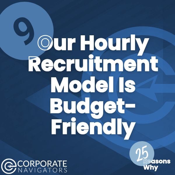 blue and white background our hourly recruitment model is budget friendly